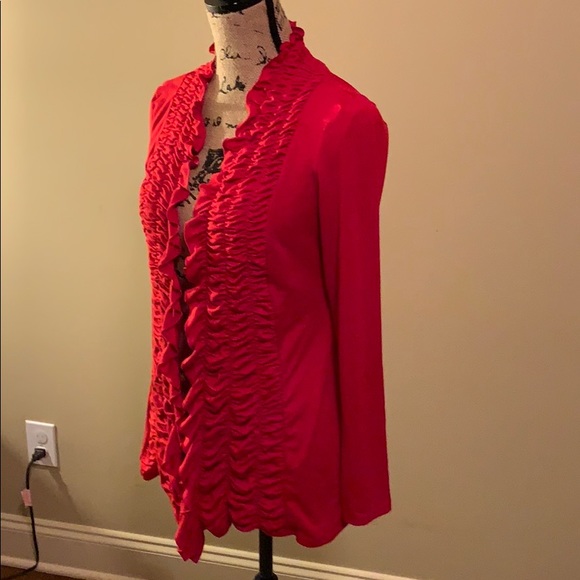 Milano Red Ruffled Front Long-Sleeved Top NWT - Picture 3 of 8
